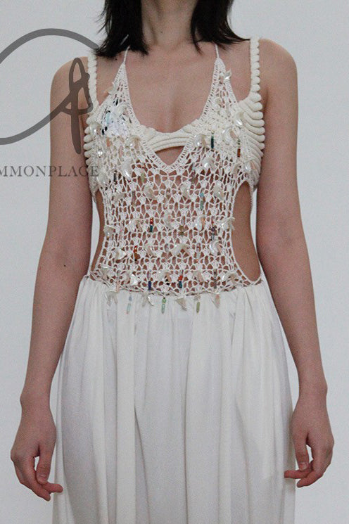 SWAYING/KNIT Shell Embroidered One Piece Bikini SW22SST68 White